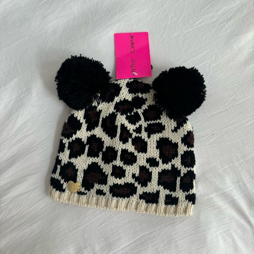 Betsey Johnson Brown and Cream Knit Beanie
